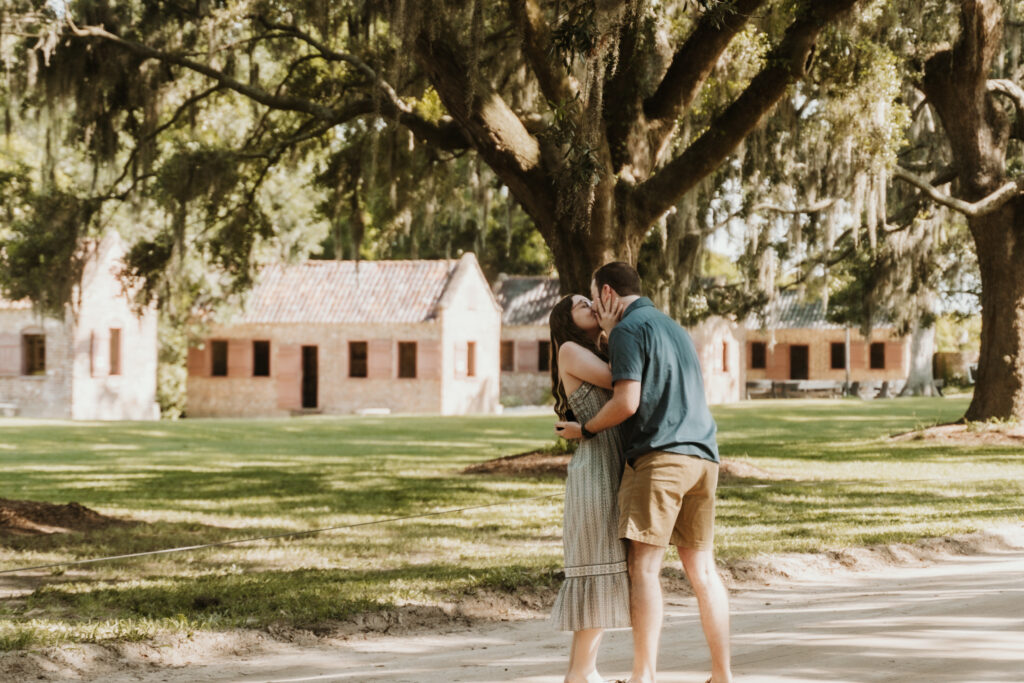 Charleston engagement photographer capturing Boone Hall couple