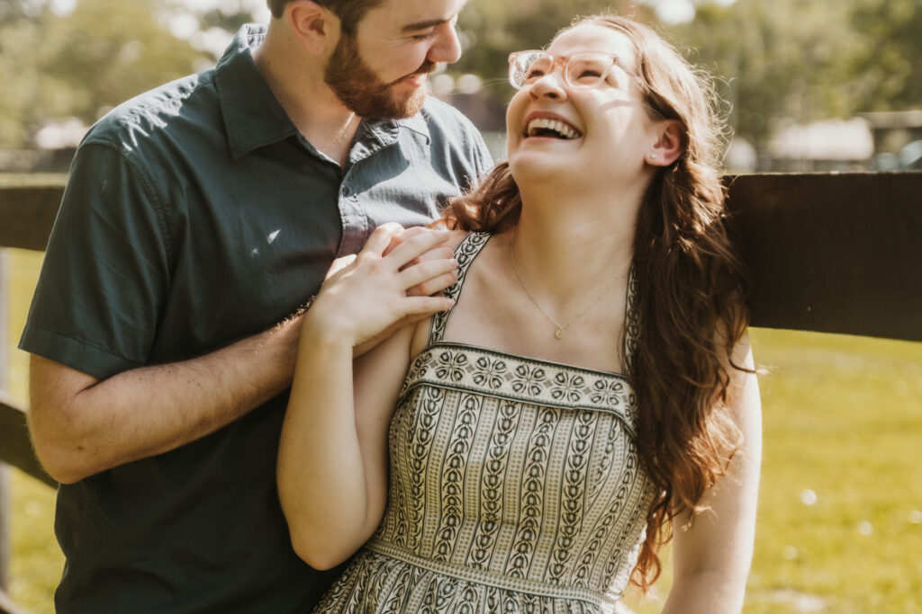 Candid moment during surprise engagement at Boone Hall