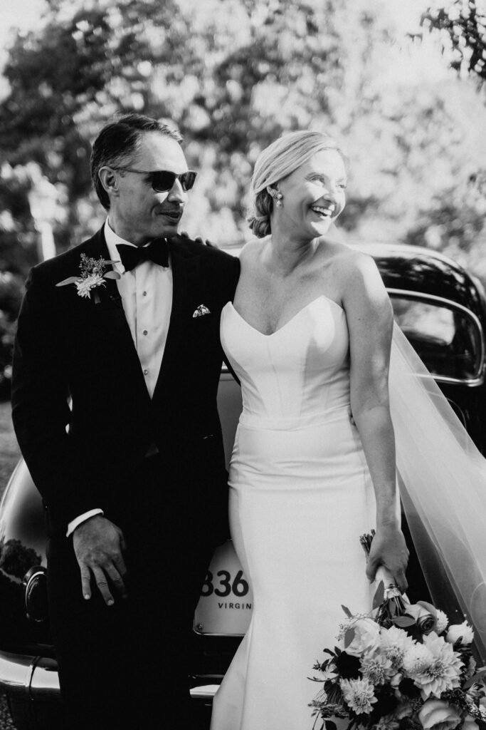 Timeless black and white image of a couple during their Charleston wedding reception.